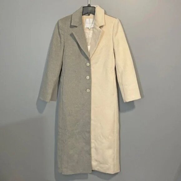 New Endless Rose Colorblock Midi Coat Ivory Grey XS $190 - Picture 2 of 6